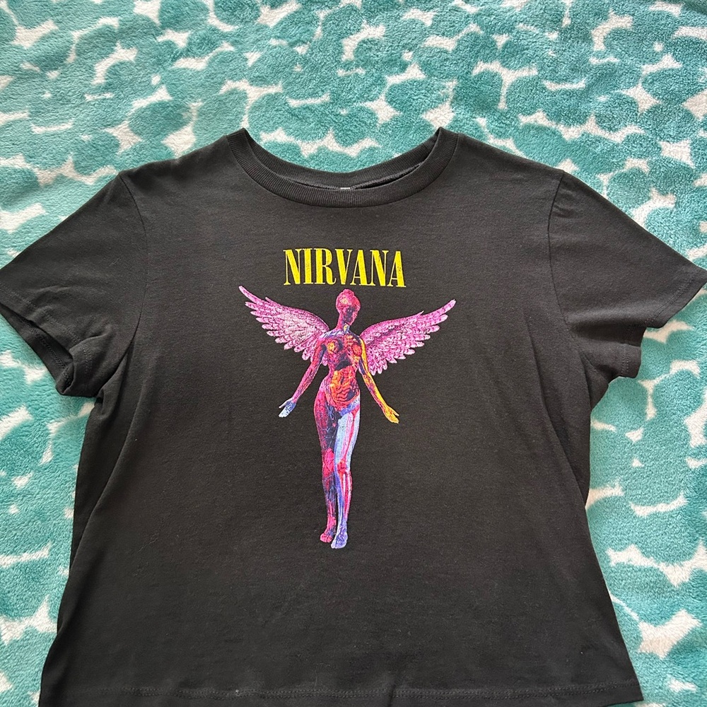 NIRVANA Black Pink Graphic Crop Tee
